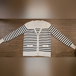 Cyrus Black And White Kitted Sweater With Gold Buttons